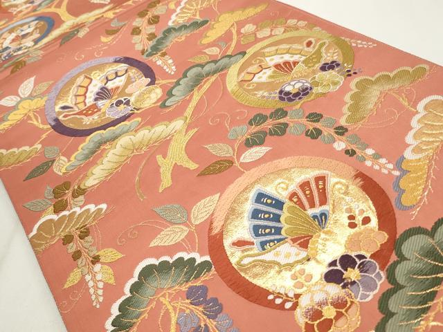 平和屋着物◎六通柄袋帯　唐織　能衣胡蝶丸文　金糸　正絹　逸品　CABF2173qe