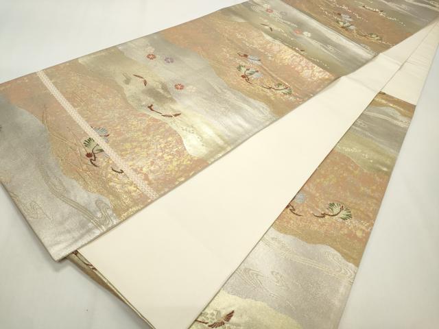 平和屋着物◎六通柄袋帯　流水花鳥文　金銀糸　引箔　正絹　逸品　CABF2175qe
