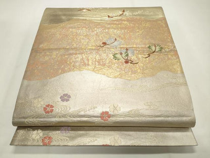 平和屋着物◎六通柄袋帯　流水花鳥文　金銀糸　引箔　正絹　逸品　CABF2175qe