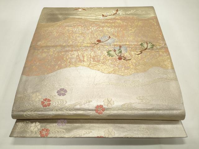 平和屋着物◎六通柄袋帯　流水花鳥文　金銀糸　引箔　正絹　逸品　CABF2175qe