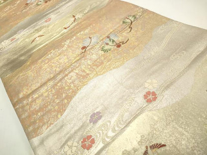 平和屋着物◎六通柄袋帯　流水花鳥文　金銀糸　引箔　正絹　逸品　CABF2175qe