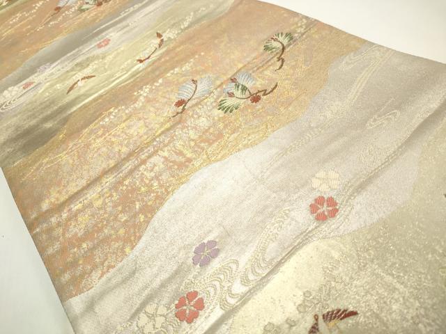平和屋着物◎六通柄袋帯　流水花鳥文　金銀糸　引箔　正絹　逸品　CABF2175qe