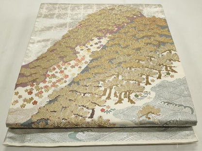 平和屋着物◎六通柄袋帯　新六通優都里　遠山松文　金銀糸　正絹　逸品　CABF2176qe