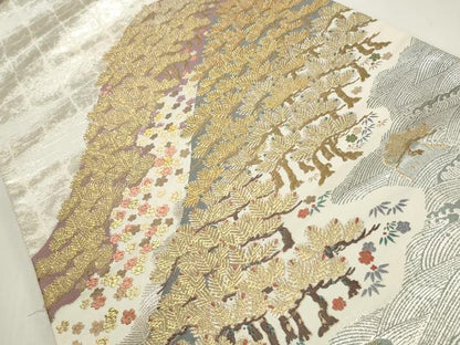 平和屋着物◎六通柄袋帯　新六通優都里　遠山松文　金銀糸　正絹　逸品　CABF2176qe