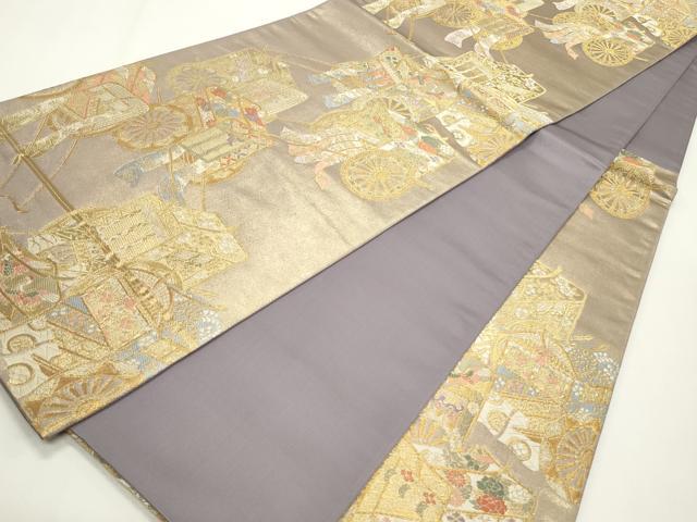 平和屋着物◎六通柄袋帯　唐織　御所車花文　金糸　引箔　正絹　逸品　CABF2177qe