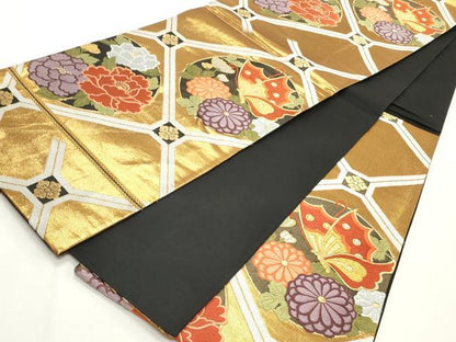 平和屋着物◎六通柄袋帯　唐織　天井花鳥文　金糸　正絹　逸品　CABF2183qe