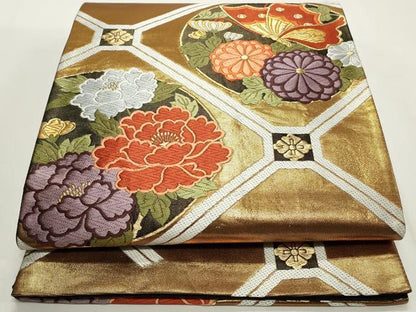 平和屋着物◎六通柄袋帯　唐織　天井花鳥文　金糸　正絹　逸品　CABF2183qe