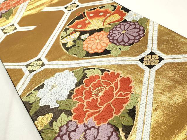 平和屋着物◎六通柄袋帯　唐織　天井花鳥文　金糸　正絹　逸品　CABF2183qe