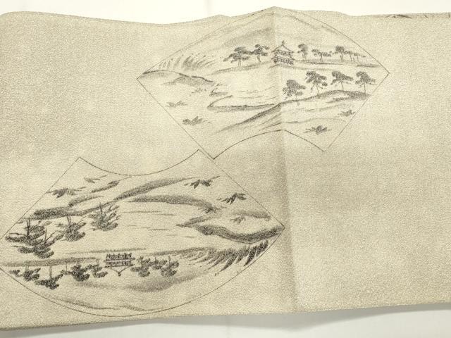 平和屋着物◎太鼓柄袋帯　作家物　手描き　綴れ　京ノ景金閣寺　銀糸　正絹　逸品　CABF2185qe