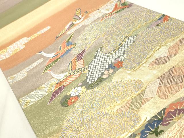 平和屋着物◎六通柄袋帯　唐織　飛鶴花文　金糸　正絹　逸品　CABF2187qe