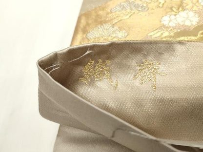 平和屋着物◎六通柄袋帯　風景花文　金糸　正絹　逸品　CABF2188qe