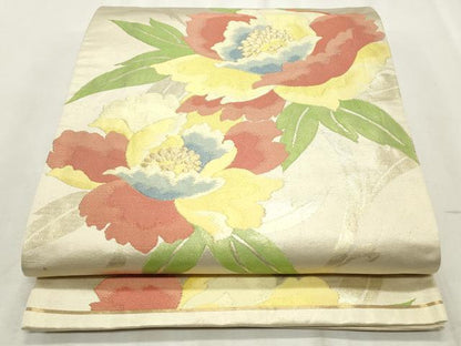 平和屋着物◎六通柄袋帯　草花文　金糸　正絹　逸品　CABF2206qe