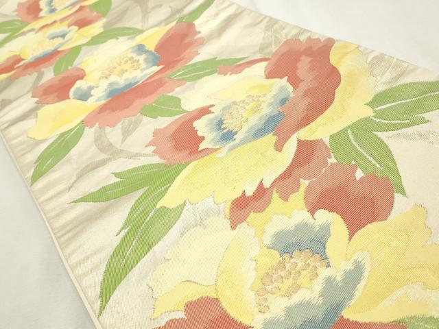 平和屋着物◎六通柄袋帯　草花文　金糸　正絹　逸品　CABF2206qe