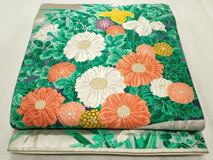 平和屋着物◎六通柄袋帯 唐織 籬草花文 金銀糸 正絹 逸品 CABF2222qe