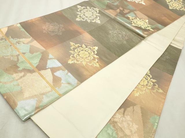 平和屋着物◎六通柄袋帯　市松花文　金銀糸　正絹　逸品　CABF2223qe