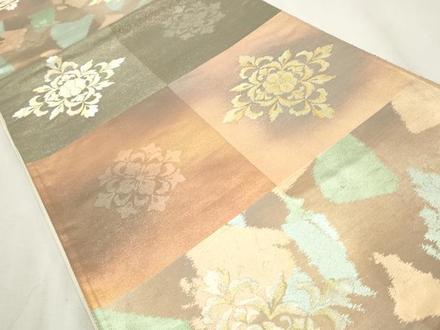平和屋着物◎六通柄袋帯　市松花文　金銀糸　正絹　逸品　CABF2223qe