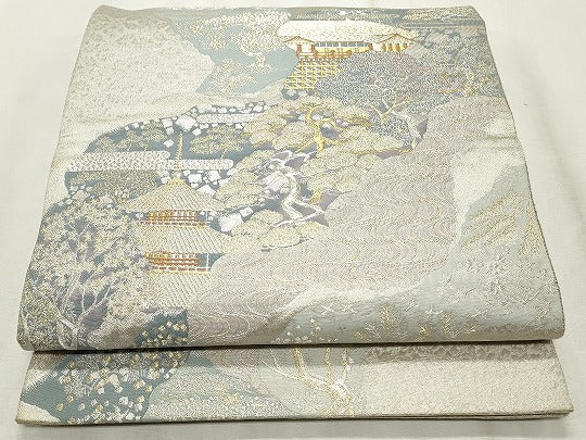平和屋着物◎六通柄袋帯 風景文 金銀糸 正絹 逸品 CABF2229qe