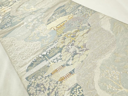 平和屋着物◎六通柄袋帯 風景文 金銀糸 正絹 逸品 CABF2229qe