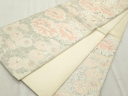 平和屋着物◎六通柄袋帯 唐織 草花文 銀糸 正絹 逸品 CABF2232qe