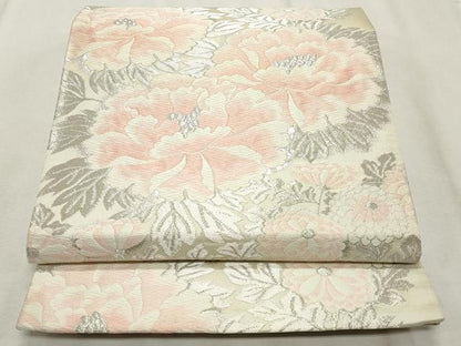 平和屋着物◎六通柄袋帯 唐織 草花文 銀糸 正絹 逸品 CABF2232qe