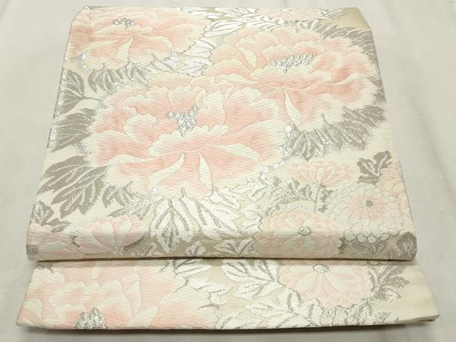 平和屋着物◎六通柄袋帯 唐織 草花文 銀糸 正絹 逸品 CABF2232qe