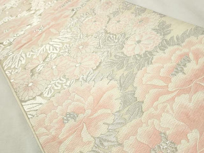 平和屋着物◎六通柄袋帯 唐織 草花文 銀糸 正絹 逸品 CABF2232qe