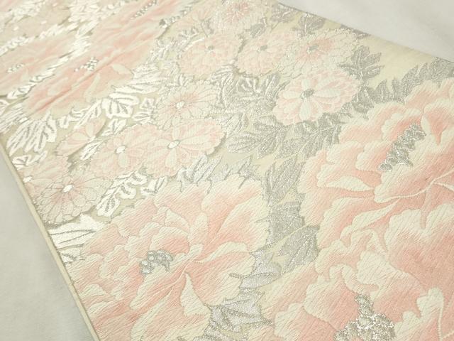 平和屋着物◎六通柄袋帯 唐織 草花文 銀糸 正絹 逸品 CABF2232qe