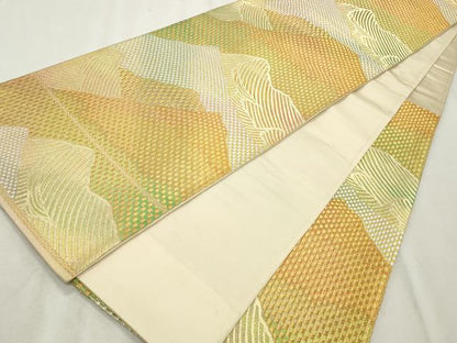 平和屋着物◎六通柄袋帯 遠山文 金銀糸 正絹 逸品 CABF2233qe