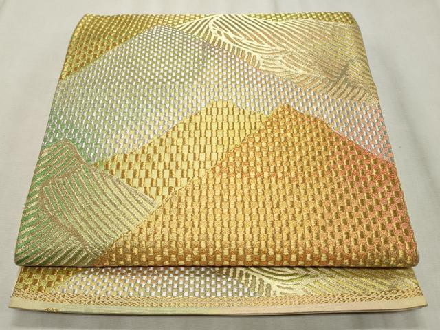 平和屋着物◎六通柄袋帯 遠山文 金銀糸 正絹 逸品 CABF2233qe