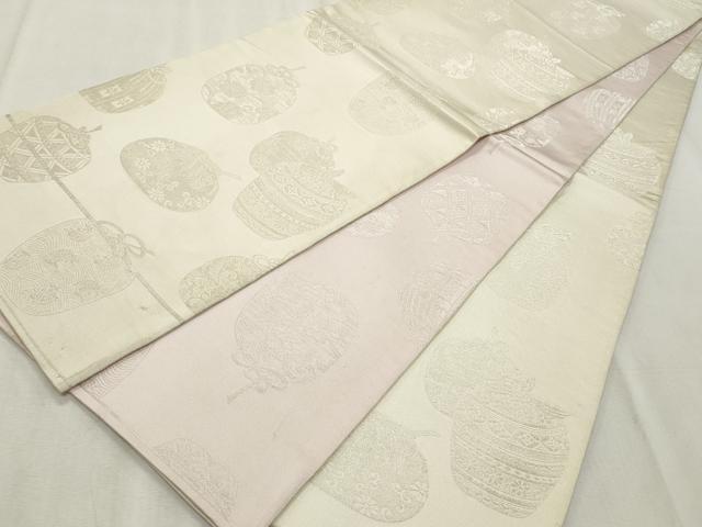 平和屋着物◎両面 全通柄袋帯 仕覆 花唐草文 銀糸 正絹 逸品 CABF2234qe