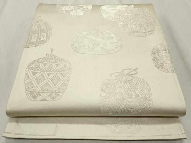 平和屋着物◎両面 全通柄袋帯 仕覆 花唐草文 銀糸 正絹 逸品 CABF2234qe