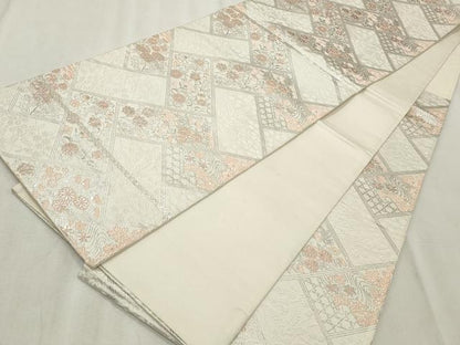 平和屋着物◎六通柄袋帯 草花文 銀糸 正絹 逸品 CABF2235qe