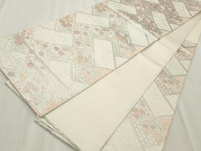 平和屋着物◎六通柄袋帯 草花文 銀糸 正絹 逸品 CABF2235qe