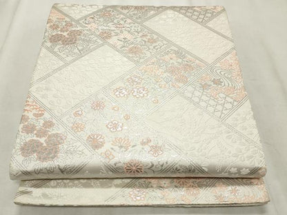 平和屋着物◎六通柄袋帯 草花文 銀糸 正絹 逸品 CABF2235qe