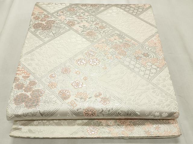 平和屋着物◎六通柄袋帯 草花文 銀糸 正絹 逸品 CABF2235qe
