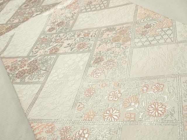平和屋着物◎六通柄袋帯 草花文 銀糸 正絹 逸品 CABF2235qe