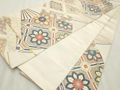 平和屋着物◎六通柄袋帯 唐織 扇面花唐草文 正絹 逸品 CABF2237qe