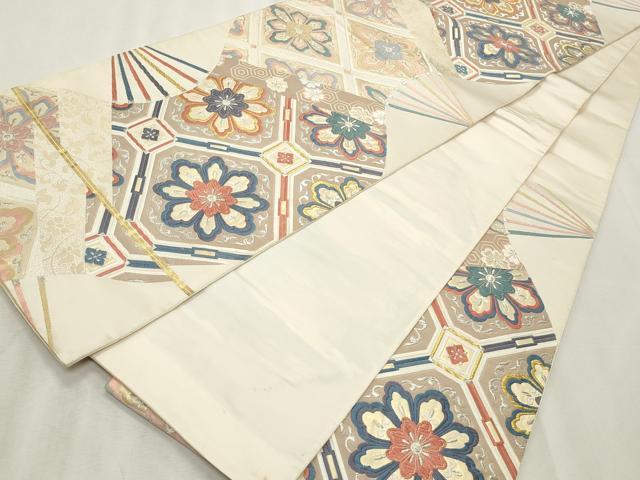 平和屋着物◎六通柄袋帯 唐織 扇面花唐草文 正絹 逸品 CABF2237qe
