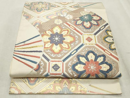 平和屋着物◎六通柄袋帯 唐織 扇面花唐草文 正絹 逸品 CABF2237qe