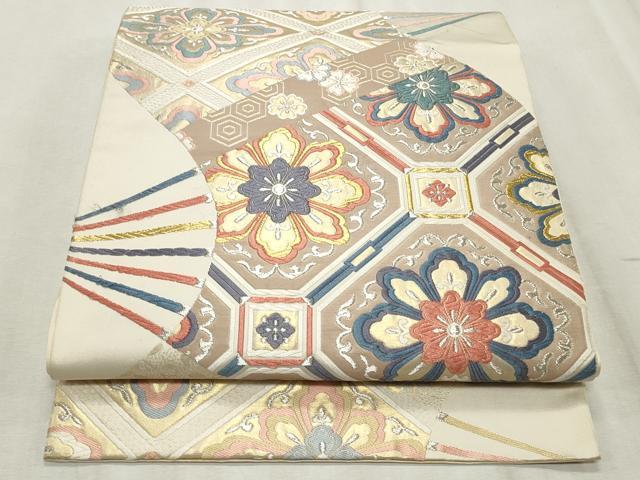 平和屋着物◎六通柄袋帯 唐織 扇面花唐草文 正絹 逸品 CABF2237qe