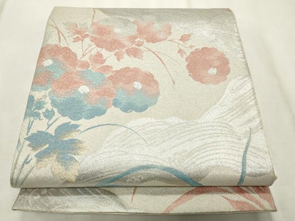 平和屋着物◎六通柄袋帯 流水草花文 金銀糸 正絹 逸品 CABF2239qe