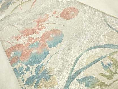 平和屋着物◎六通柄袋帯 流水草花文 金銀糸 正絹 逸品 CABF2239qe