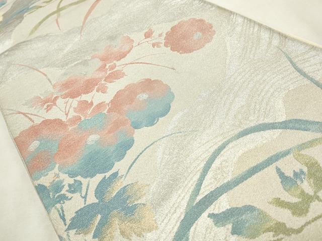平和屋着物◎六通柄袋帯 流水草花文 金銀糸 正絹 逸品 CABF2239qe