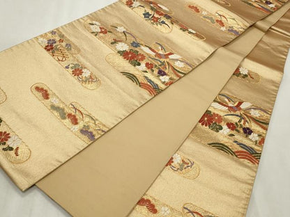 平和屋着物◎六通柄袋帯 唐織 エ霞鳳凰草花文 金銀糸 正絹 逸品 CABF2244qe