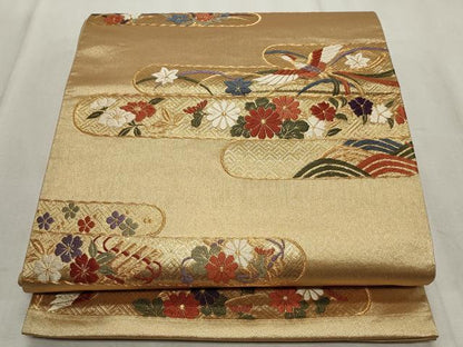 平和屋着物◎六通柄袋帯 唐織 エ霞鳳凰草花文 金銀糸 正絹 逸品 CABF2244qe