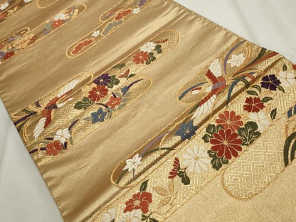 平和屋着物◎六通柄袋帯 唐織 エ霞鳳凰草花文 金銀糸 正絹 逸品 CABF2244qe