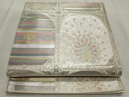 平和屋着物◎六通柄袋帯 孔雀花文 金銀糸 正絹 逸品 CABF2245qe