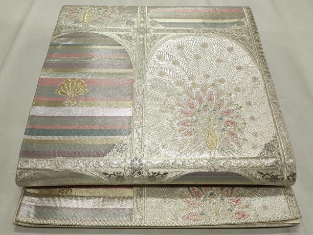 平和屋着物◎六通柄袋帯 孔雀花文 金銀糸 正絹 逸品 CABF2245qe