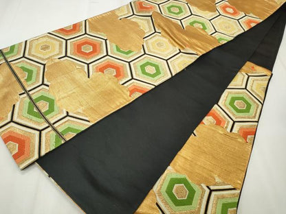 平和屋着物◎六通柄袋帯 唐織 雲重ね亀甲文 金糸 正絹 逸品 CABF2247qe