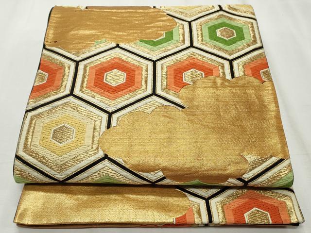 平和屋着物◎六通柄袋帯 唐織 雲重ね亀甲文 金糸 正絹 逸品 CABF2247qe